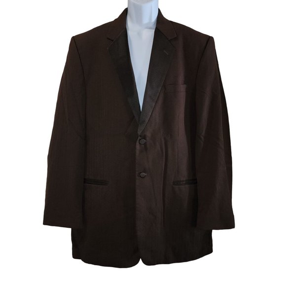 Men's Stephen Geoffrey 100% Worsted Wool Brown Striped Blazer Tux Jacket 44XL - Picture 1 of 8